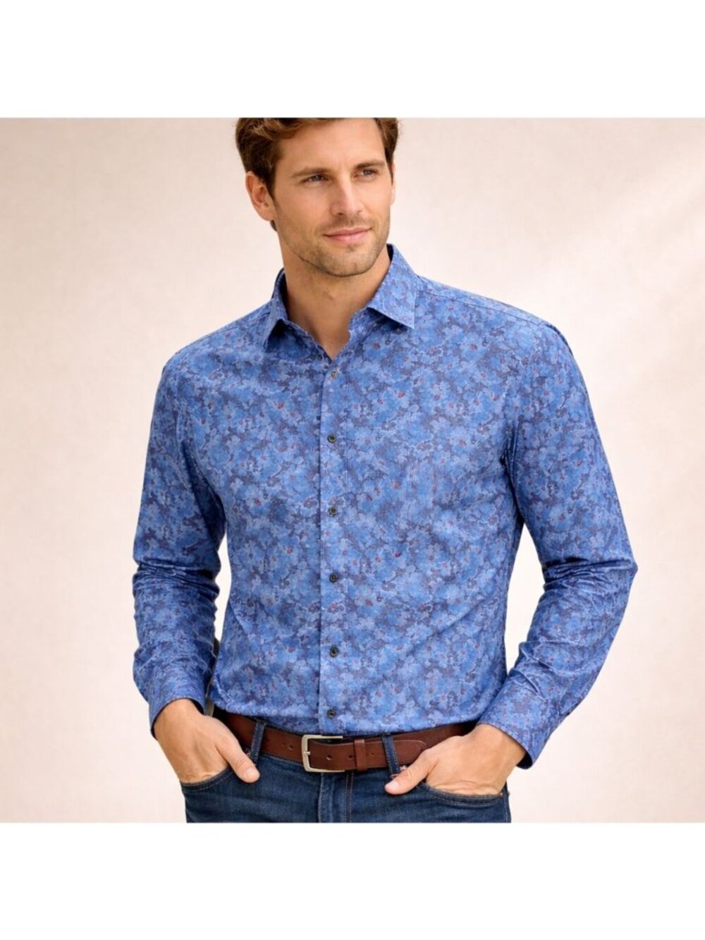 Brooklyn Brigade Mens Slim Fit Floral 4-Way Stretch Performance Shirt Size L